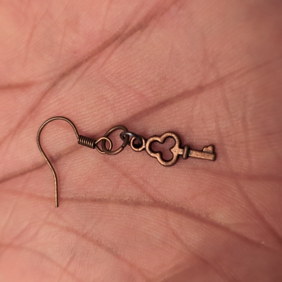 Gold Toned Key Drop Dangle Hook Earrings - Picture 7 of 7